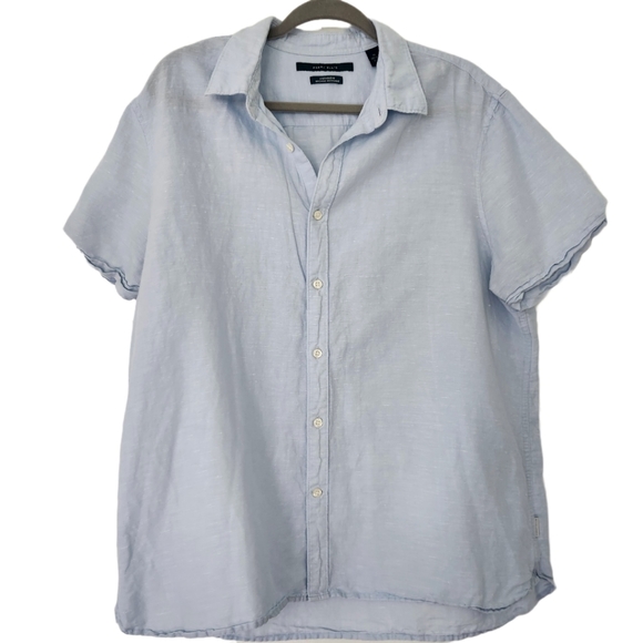 Perry Ellis Linen Blue Shirt Short Sleeve Men’s Size XL - Picture 1 of 7